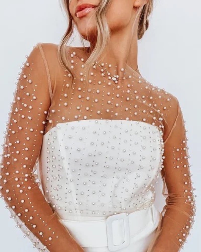 Image of 'Pearl Embellished' Cover Up Top