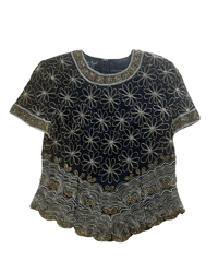 Image 1 of Laurence Kazar beaded 100% silk top 🌸🪩✨