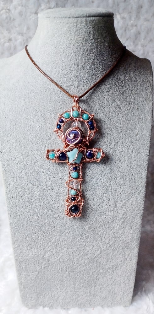Image of Wire Wrapped Crystal Ankh 