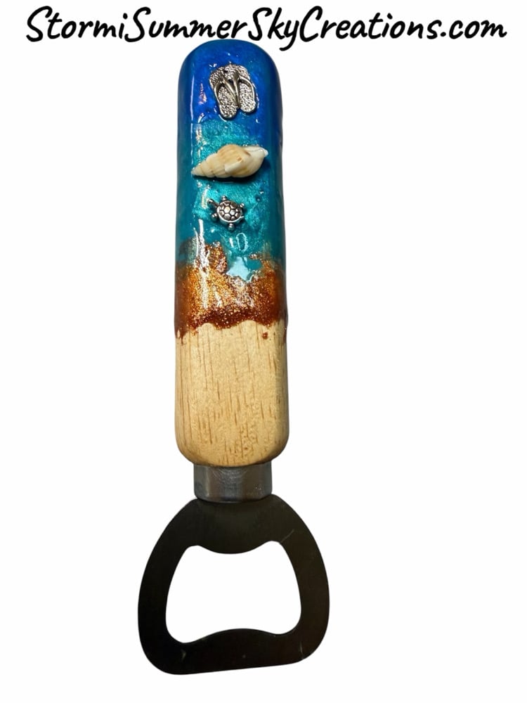 Image of Wooden handle Beach Themed Bottle Opener
