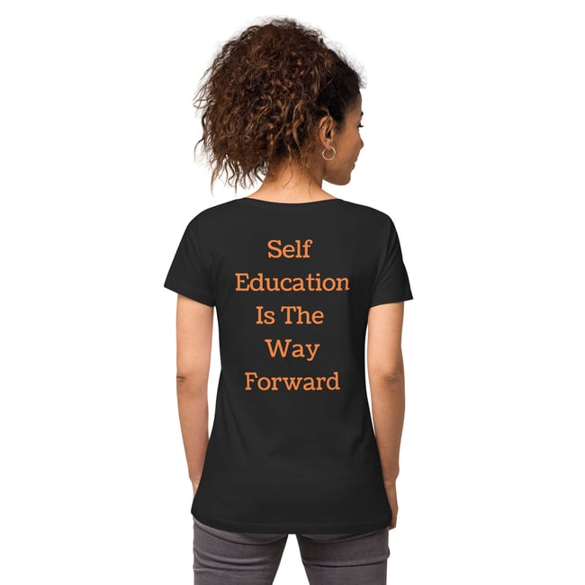 Autodidactic - Self Education - Women’s fitted v-neck t-shirt, orange print