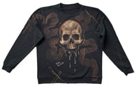 Image 1 of “WANT YOUR SKULL” CUSTOM BLEACH PAINTED PULLOVER SWEATER XL