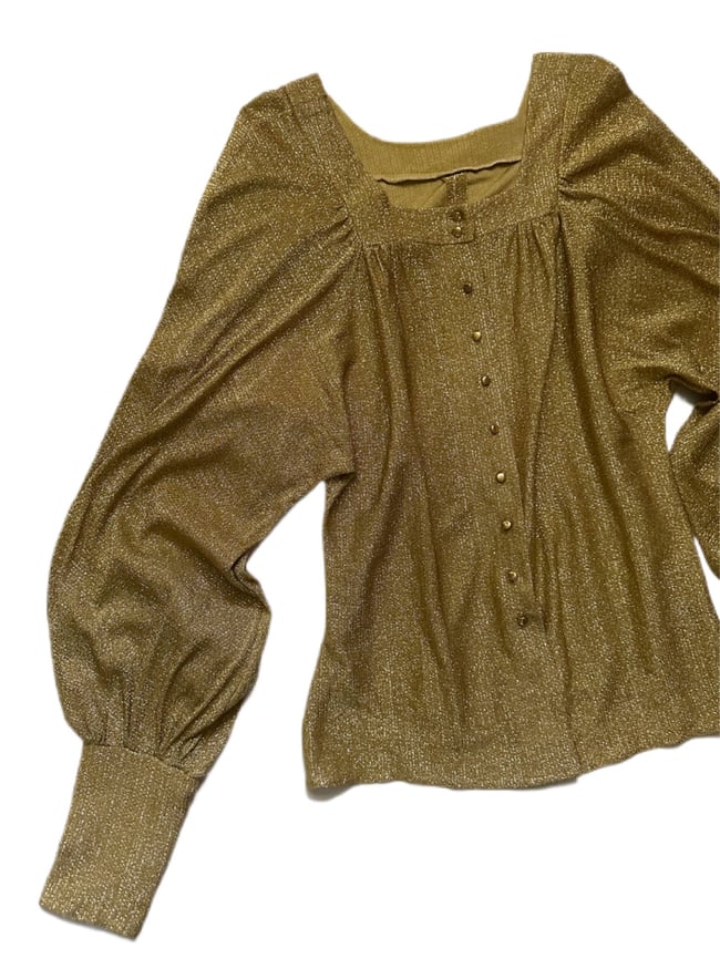 early 70s golden lurex blouse with massive poet sleeves