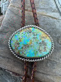 Image 3 of Large Turquoise Bolo Tie w/ Handmade Sterling Silver Tips