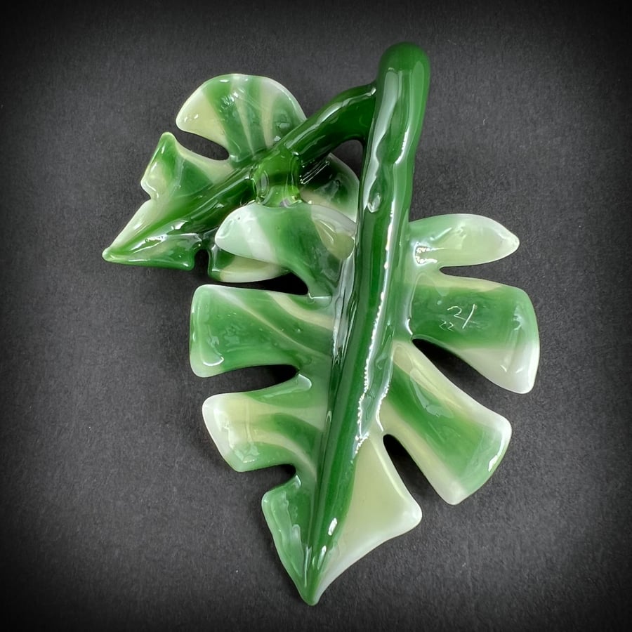 Image of Varigated Double Monstera Leaf Pendant