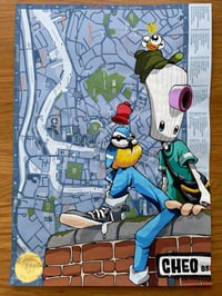 Limited 1 of 1 Hand Painted on Bristol Map 42cm by 30cm BLUETIT Cheo Character Signed copy