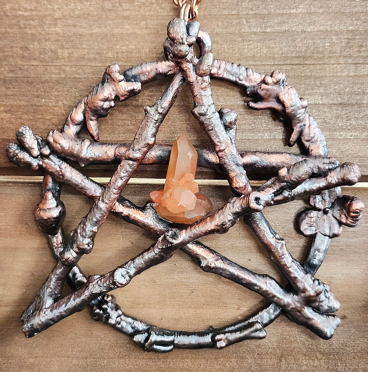 Image of Tangerine Quartz Oak Pentacle 