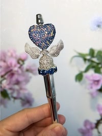 Blue Rhinestone Heart Pen