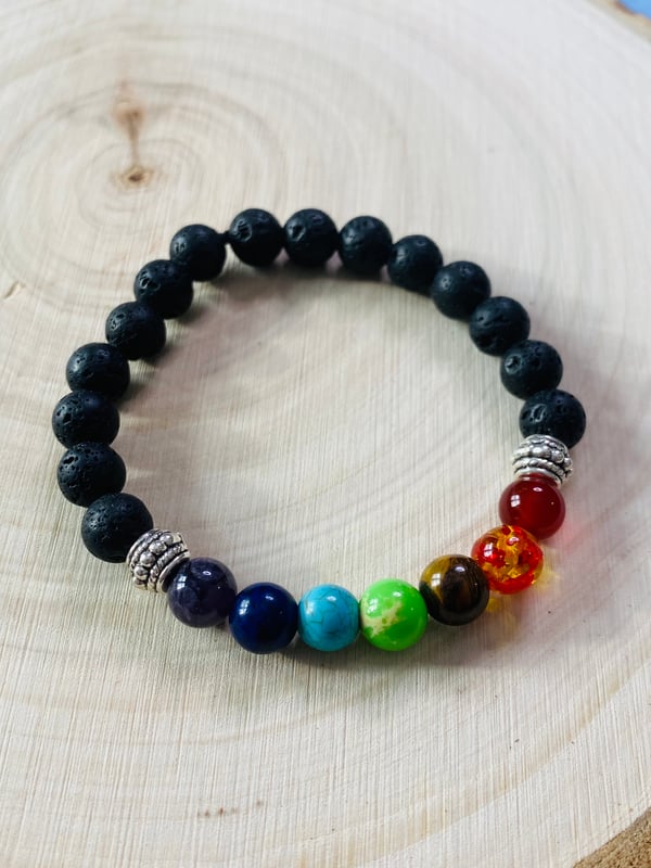 Image of 8mm Black Lava Bead with Chakra Balancing Stones Bracelet 