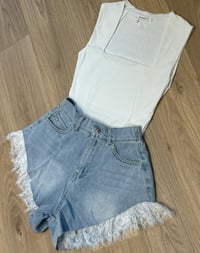 Image 3 of Lace frill denim shorts - 2 colours 