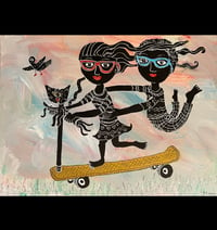 Image 1 of “Alien Cat Leads the Way” original paintings in 12” x 16” canvas 