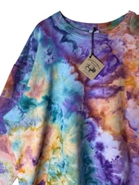 Image 7 of XL Unisex Ring Spun Cotton Blend Crew Sweatshirt in Muted Earthy Rainbow Watercolor Ice Dye