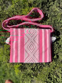 Image 3 of Knit Crossbody with Poms - Pink