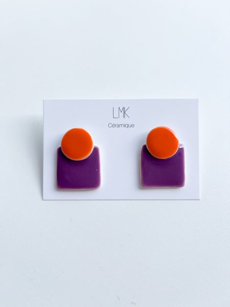 Image of Paire de boucles d’oreilles céramique COLLA orange et violet