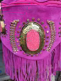 Image 2 of Dolly Bum bag suede fringe tassels HOT PINK and Moroccan Stone