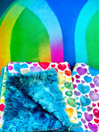 Image 1 of Rainbow Hearts Minky Lovie-Large & XLarge 