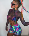 Neon Pink & Blue Tie Dye Fishnet Crop