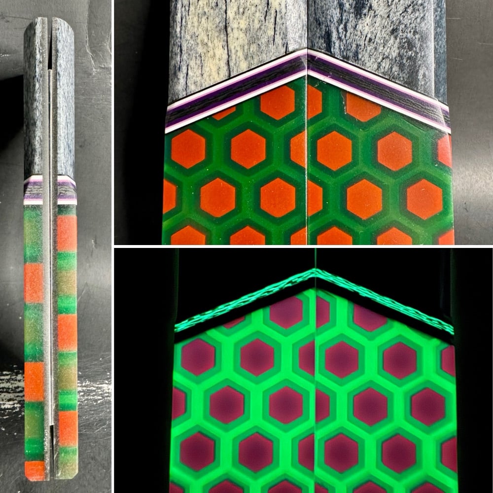 Image of Giraffe Bone & 3D Resin GLOW Segmented Knife Scales