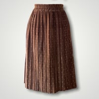 Image 1 of Pleated Brown Velvet Polka Dot Skirt Medium