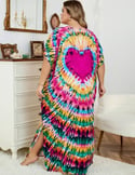 Print Kaftan Dress Size Caftan Loose Bikini Cover Up Casual V-Neck Maxi Dress