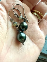 Image 7 of peacock pearl and boulder opal earrings