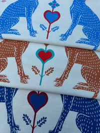 Image 4 of Hounds, hearts and flowers in aqua and scarlet 