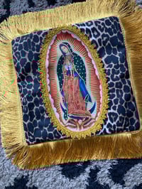 Image 3 of Virgin Leopard Fringe Cushion Cover with gold fringing