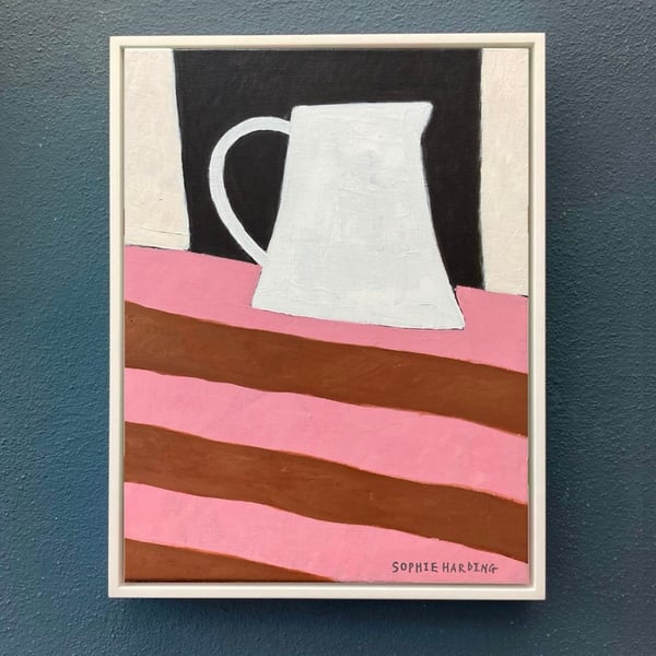 Image of White Jug on Stripes