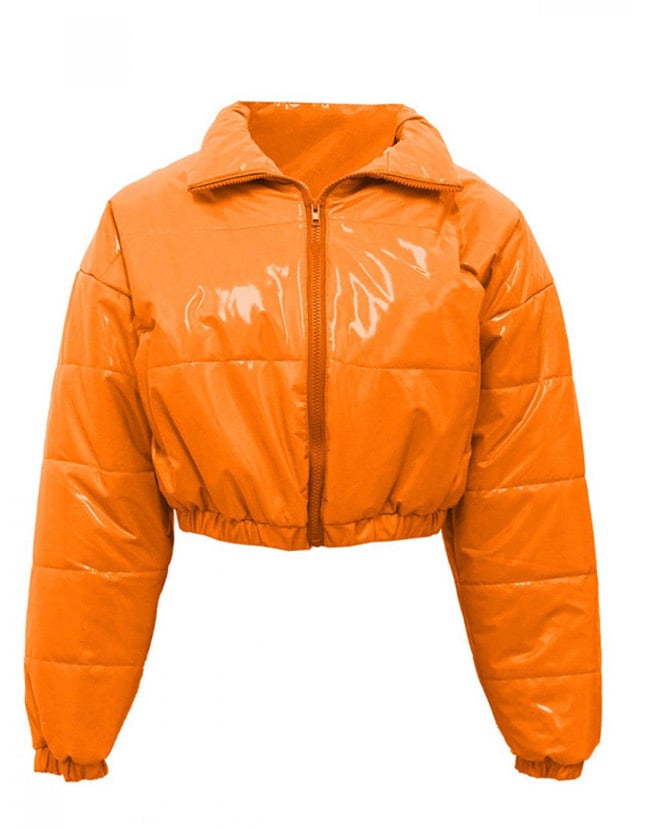 Orange puffer jacket cropped best sale