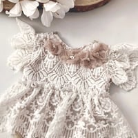 Image 2 of Newborn girls body-dress Sandria | light beige & off white little flowers