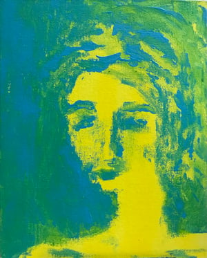 Blue-yellow Portrait No2 - Acrylic On Canvasboard, cc 24x30 cm