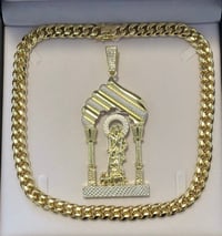Image 6 of HEAVY ST. LAZARUS XL PENDANT With 14k Gold Plated Stainless Steel Cuban Chain