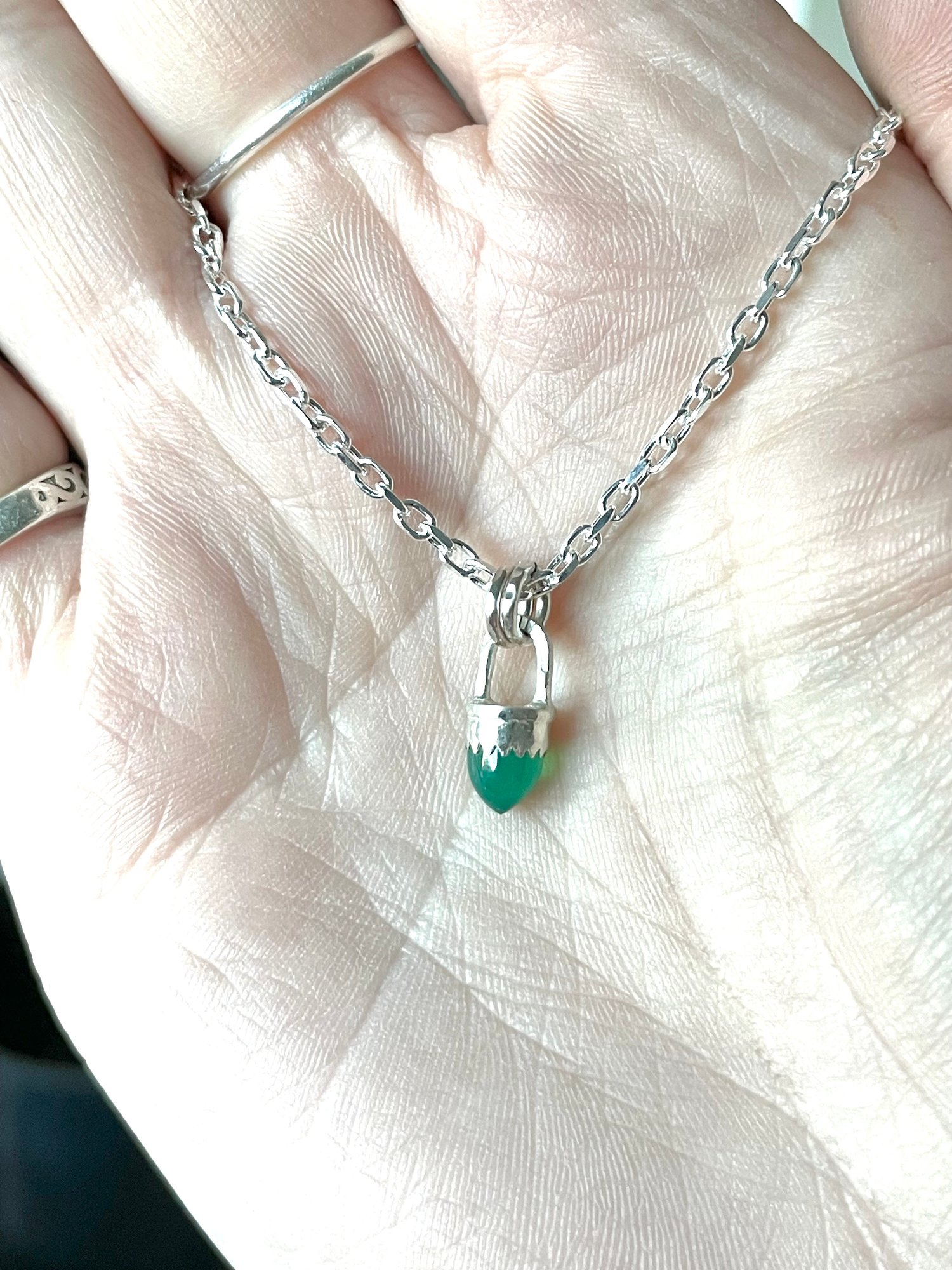 Image of Handmade Sterling Silver Green Onyx Bullet Point Pendant