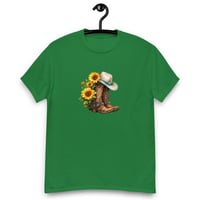 Image 8 of Unisex classic tee, Turquoise Sunflower Cowgirl Boots Tee