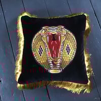 Image 4 of Cobra Head Snake Patch Black Velvet Cushion Cover