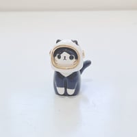 Image 1 of Tuxedo cat with astronaut helmet ceramic figurine