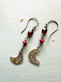 Image 3 of garnet and ruby crescent moon earrings