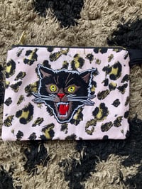 Image 2 of Black Cat Clutch Purse with baby pink leopard print
