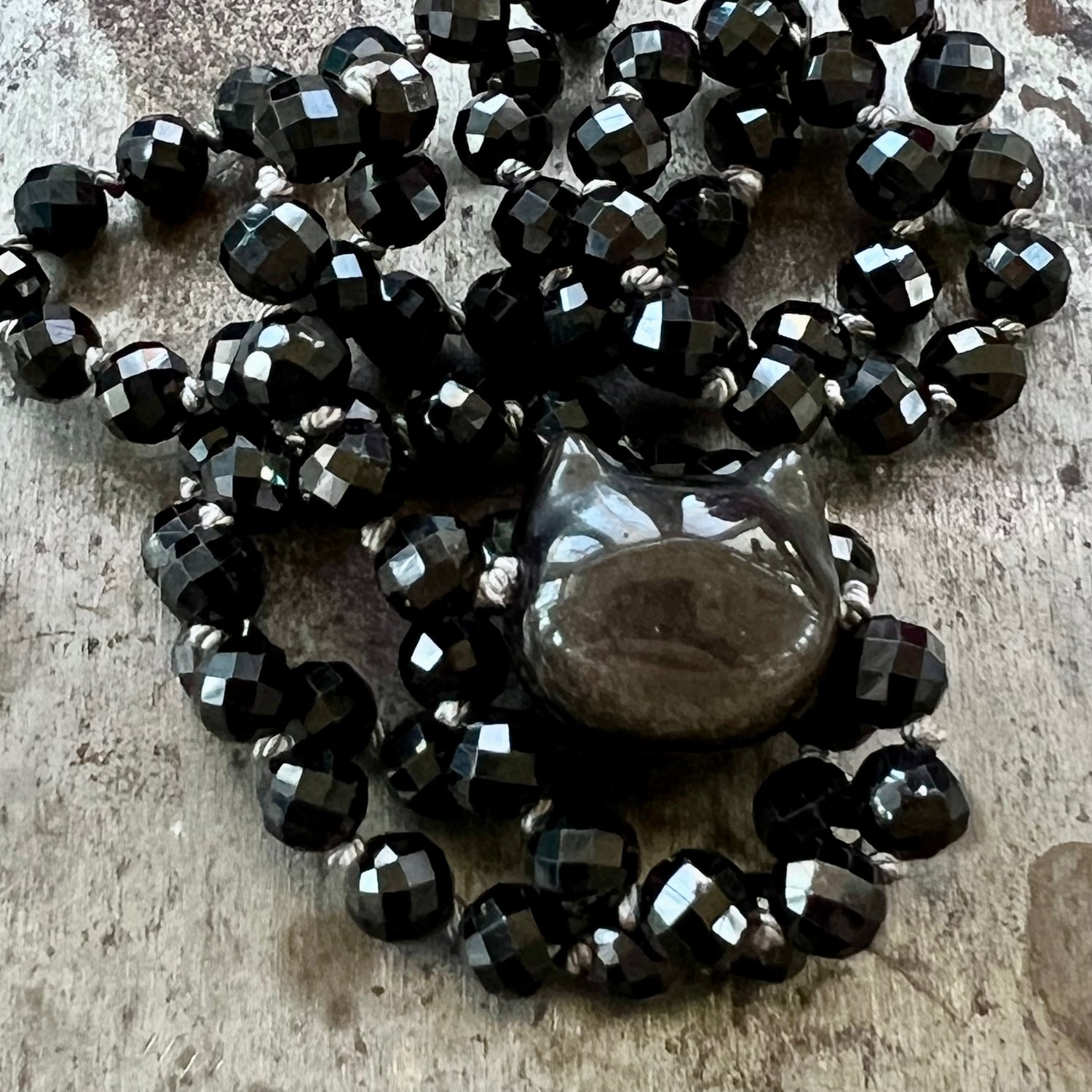Image of Black Spinel & Silver Obsidian Beaded Necklace