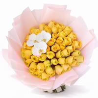 Yellow roses and orchids 