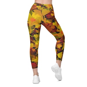 Image of Pocketed, High Waist AK Pattern Leggings - Autumn Leaves