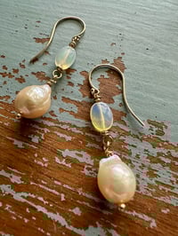 Image 11 of AAA nucleated pearl and Ethiopian opal earrings