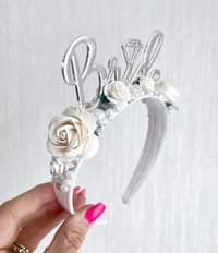Image 2 of White Flowers & Pearls Bride headband tiara crowns 