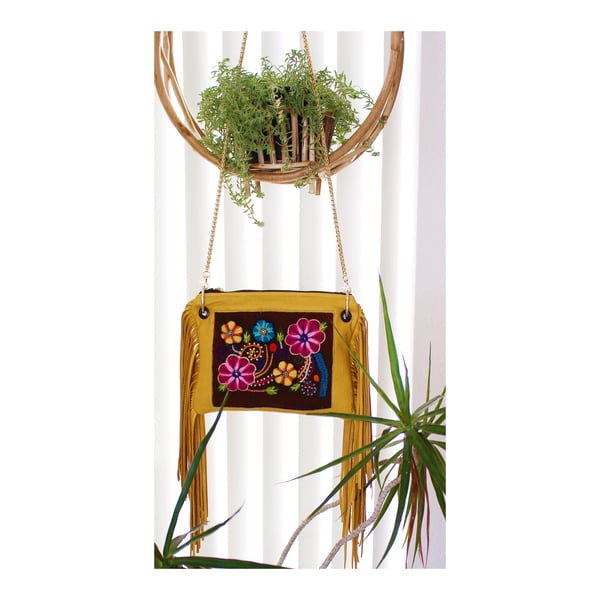Image of Mustard Floral Handcrafted Crossbody 