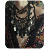 Image 1 of The Venus Necklace - Clear Quartz Crystals and Black Leather