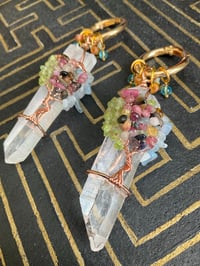 Image 2 of Rose gold gemstone tree quartz wrapped ear weights  