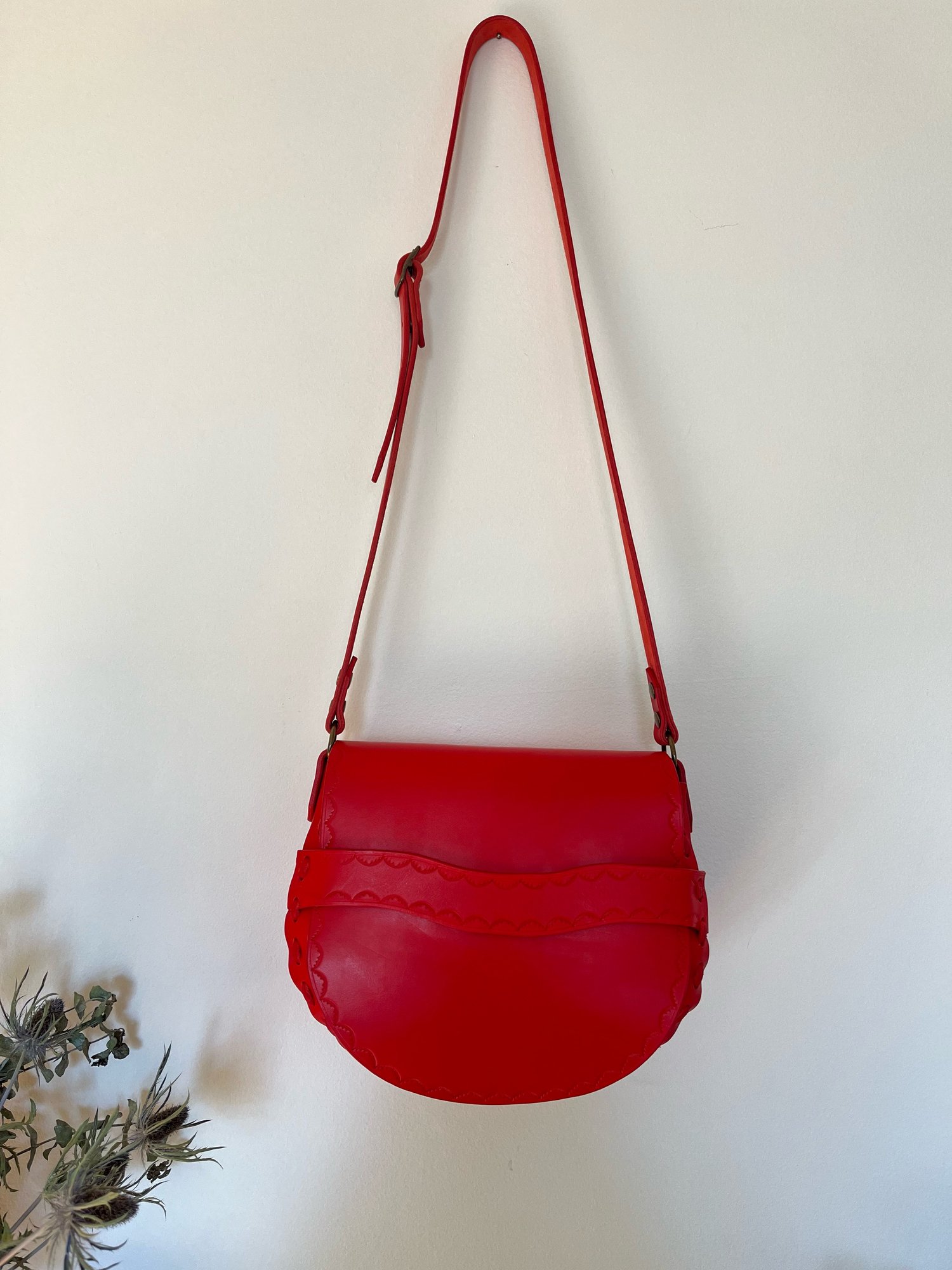 Image of Candy Apple Red Vachetta Crossbody Saddle Bag