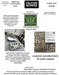 PBCC [9] bar stool upholstery 50% start invoice 