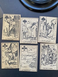 Image 1 of Ancien jeu de cartes humoristiques, au pochoir signées E.Serre, 12 cartes complet! XIXème siècle 