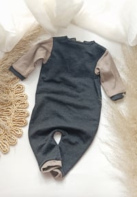 Image 3 of Photo prop | Baby Boy onesie for Sitter Photoshoot | Callan | 9-12 months | dark grey and beige